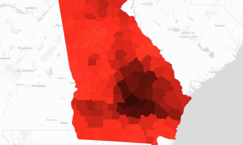 Map of Georgia by county showing annual number of extreme heat days