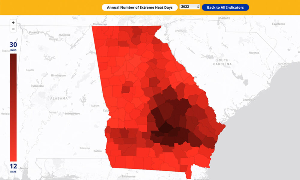 extreme heat days in Georgia county map